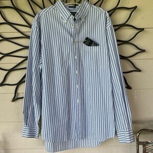 Elegant Blue and White Striped Dress Shirt